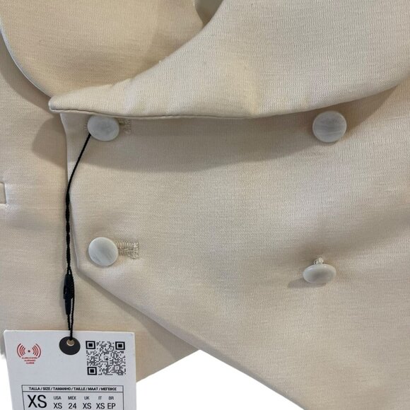 Zara Size XS Beige Double Breasted Tuxedo Vest Waistcoat Satin Trim Back Tie - Picture 11 of 12